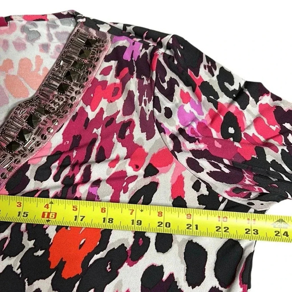 Y2K TOGETHER boho oversized beaded top Aztec,abstract,multicolored,V neck - Picture 12 of 16